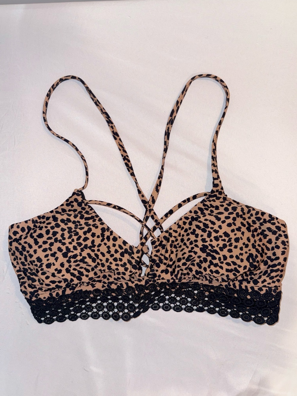 No Boundaries Leopard Print in Tan and Black Bikini Swim Suit Top Size XL